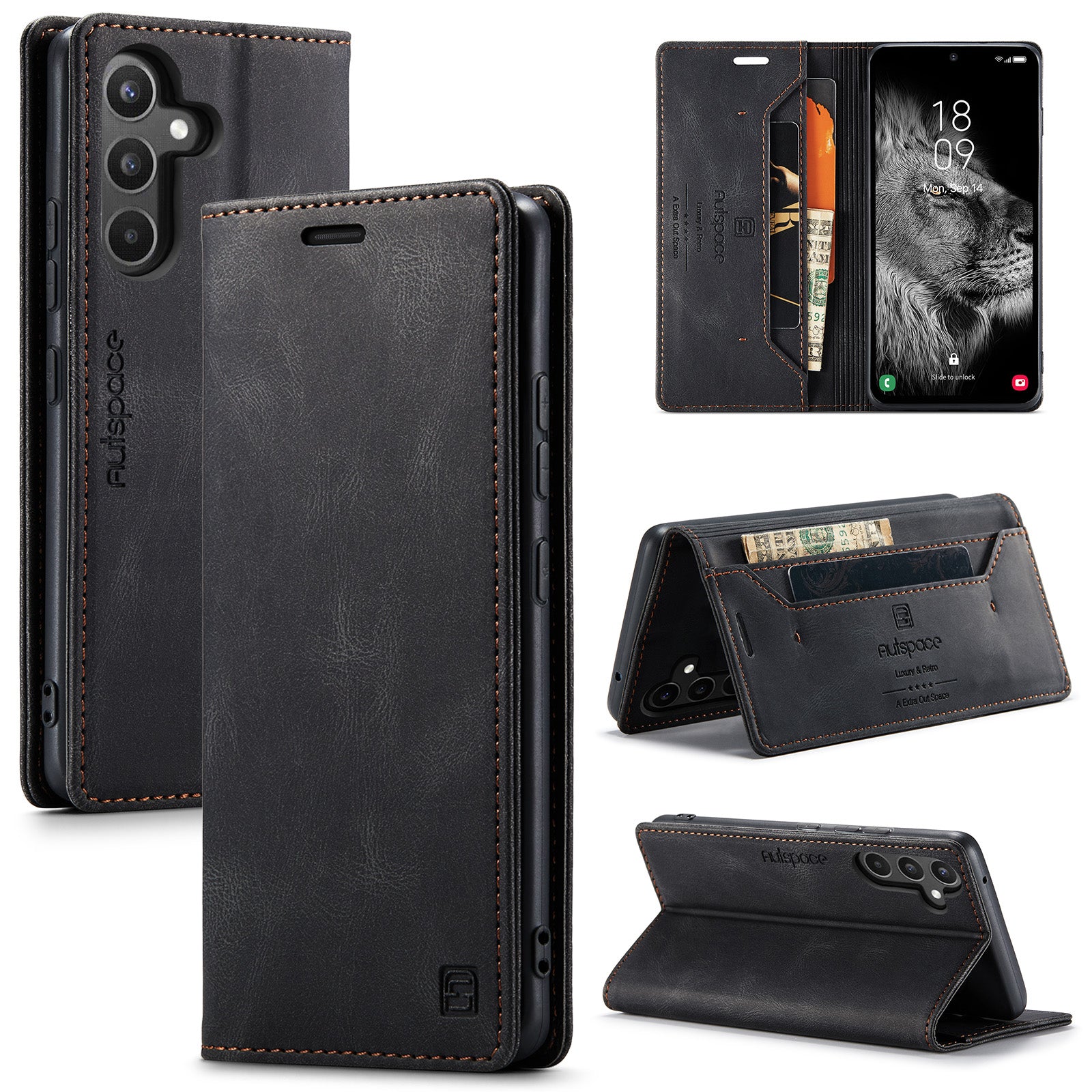 AUTSPACE Wallet Phone Case for Samsung Galaxy A34 5G RFID Blocking Flip Leather Cover A01 Series Retro Stand Phone Cover AUTSPACE Wallet Phone Case for Samsung Galaxy A34 5G RFID Blocking Flip Leather Cover A01 Series Retro Stand Phone Cover
